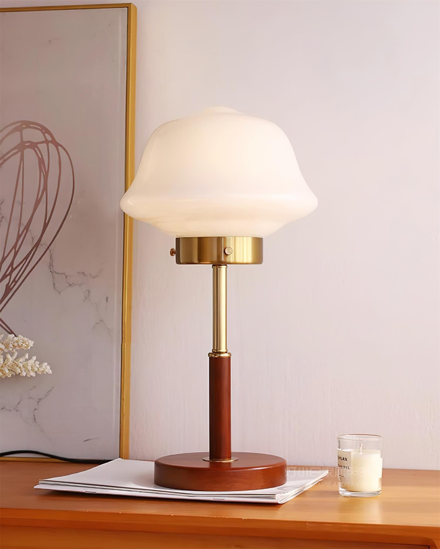Mid Century Vintage Walnut Glass Table Lamp K323
