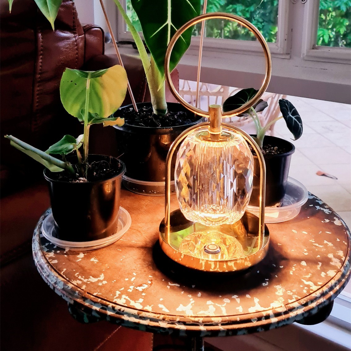 Vintage Brass Crystal Rechargeable Lamp