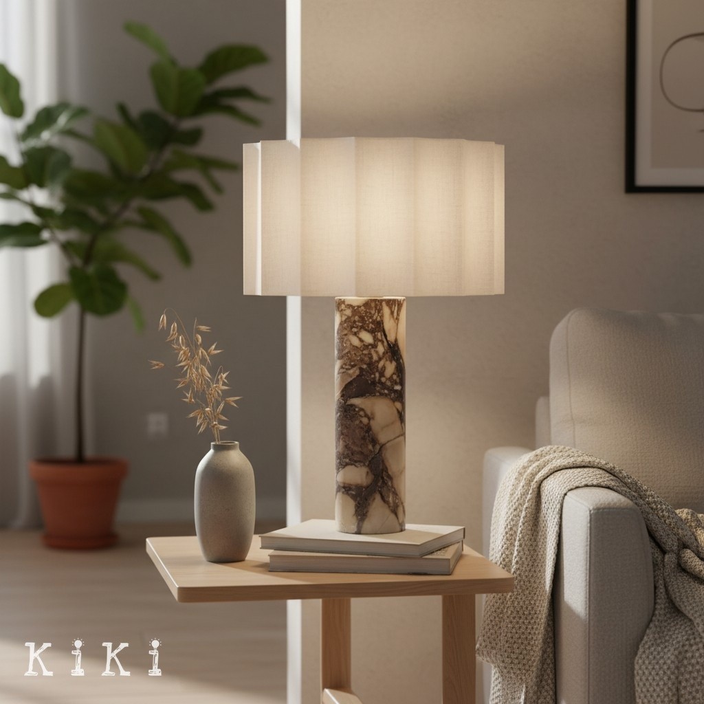 Cavilon Soft Ambient Table Lamp - Stylish Fan Shaped Shade with Marble Base K2053