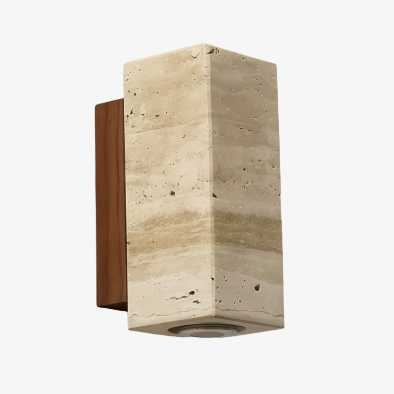 Slivara Natural Stone Backplate with Warm Amber Shade - Vintage Modern Slivara Wall Sconce for Living Room K2090