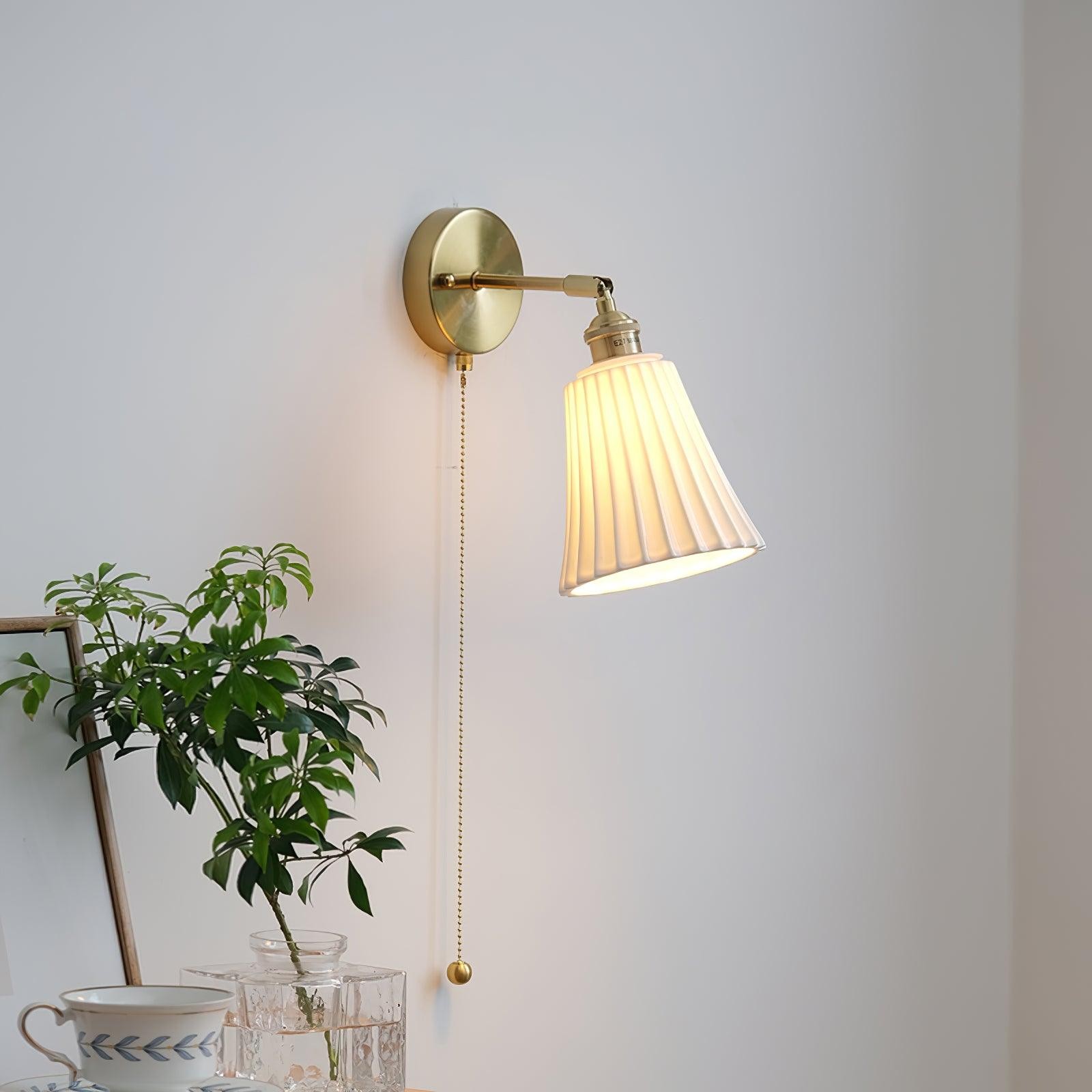 Modern Pull Cord Metal Ceramics Indoor Wall Lamp for Bedroom K730