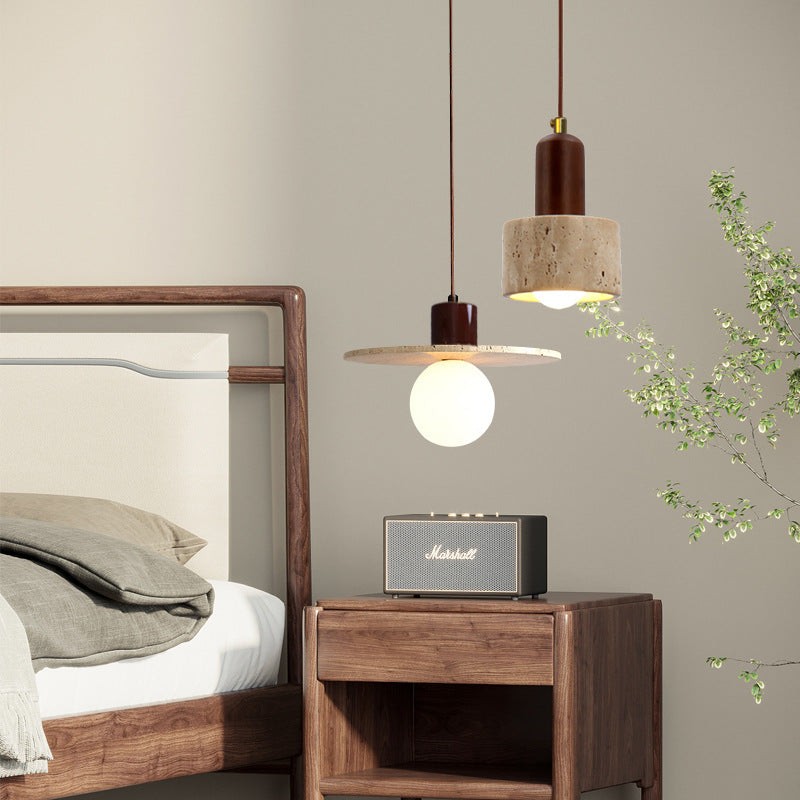 Traditional Japanese Travertine Wood Pendant Lamp K723