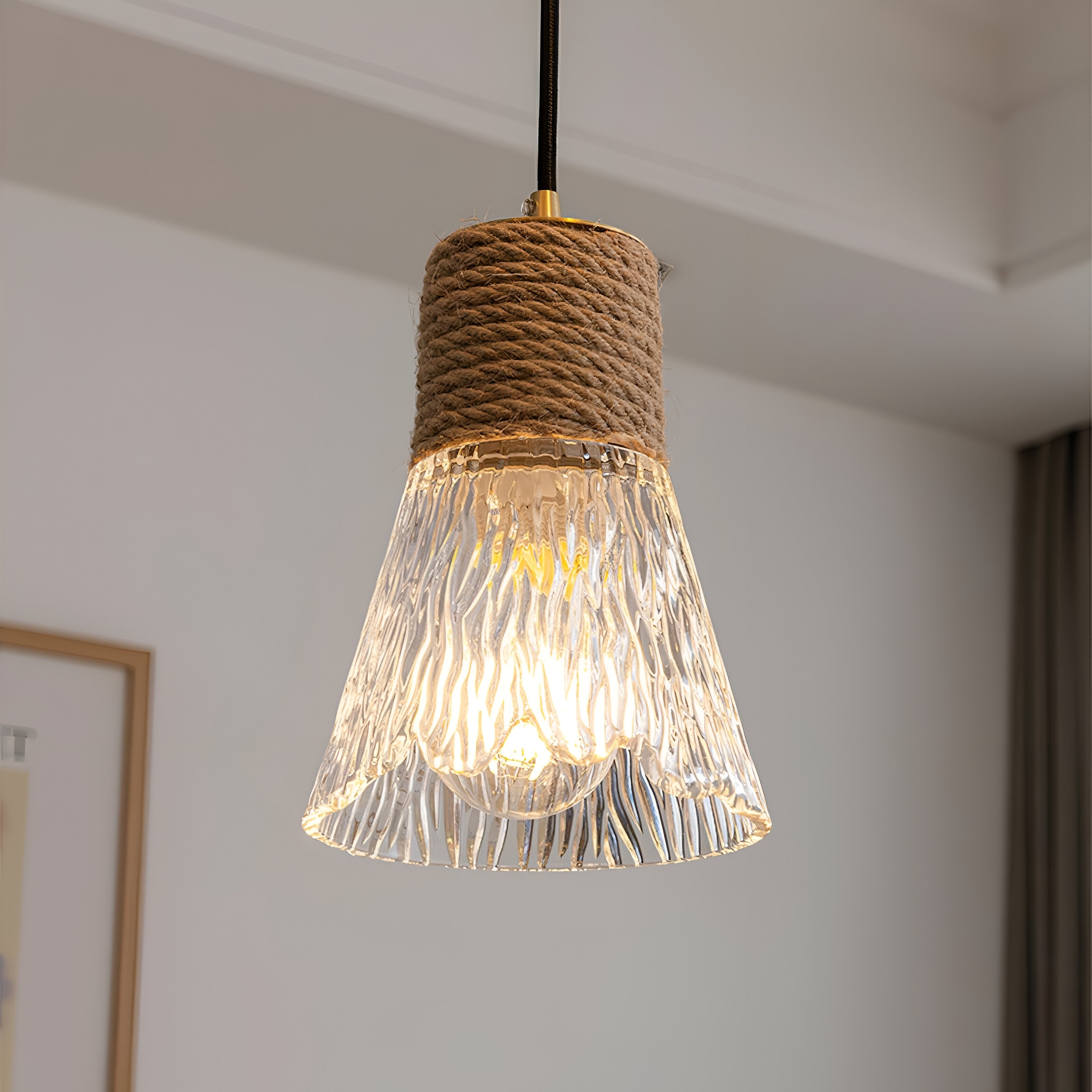 Nordic Hemp Rope Glass Pendant Light D938