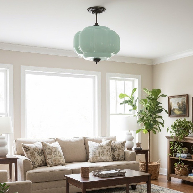 Eloise Vintage Pumpkin Glass Semi-Flush Mount Pendant Light K866