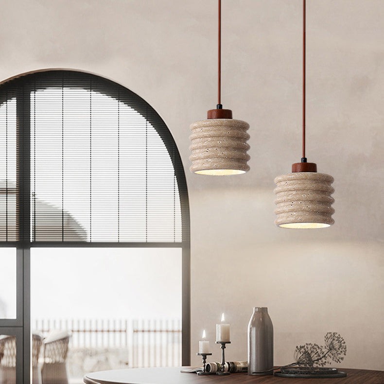 Traditional Retro Cylindrical Solid Wood Pendant Lamp K724
