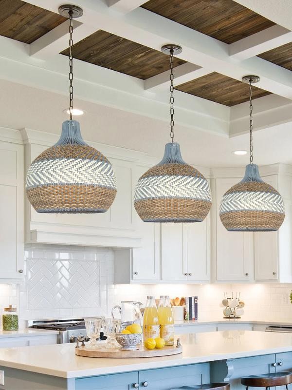 Handwoven Blue Rattan Pendant Light K1207