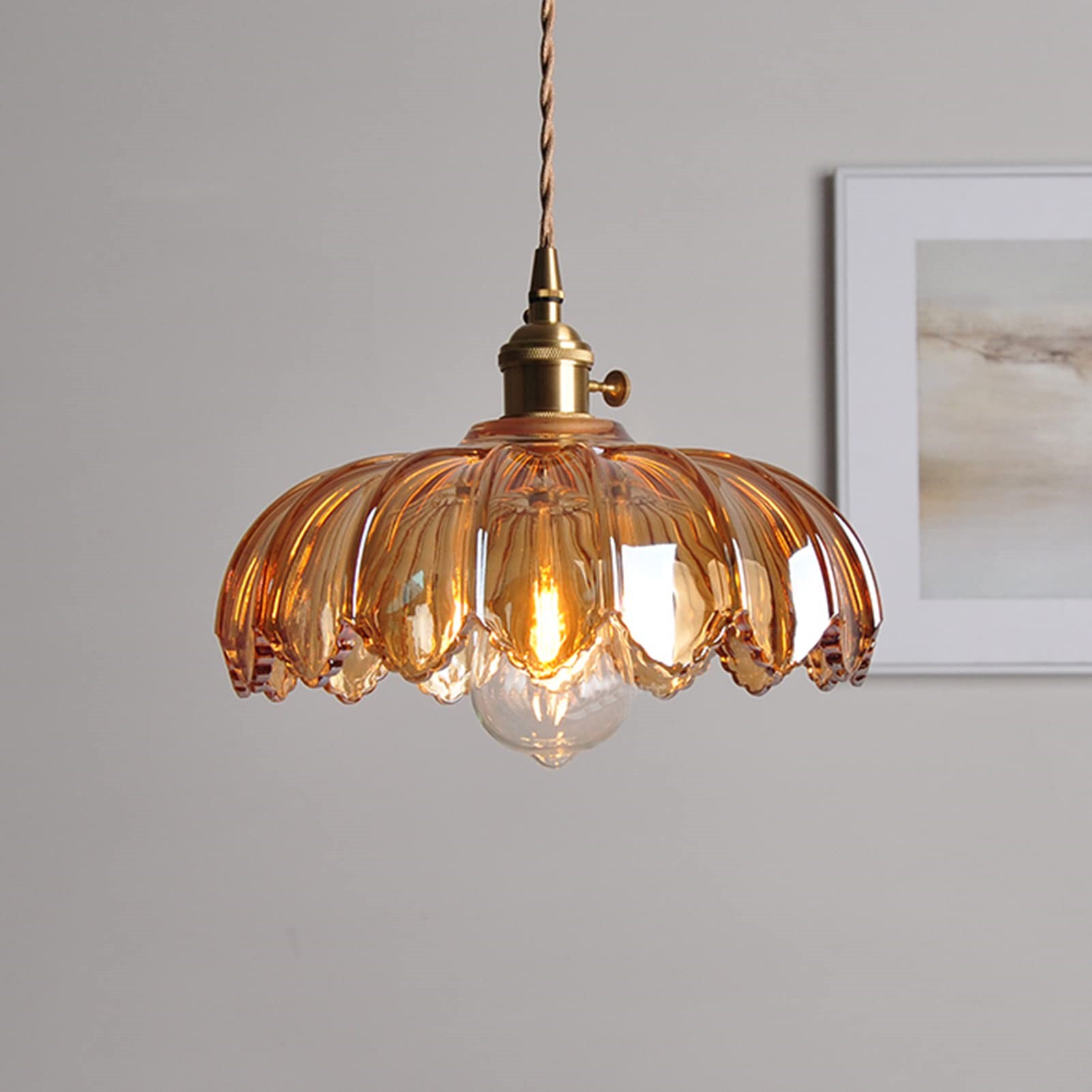 Antique Petal Brass Glass Pendant Light K68
