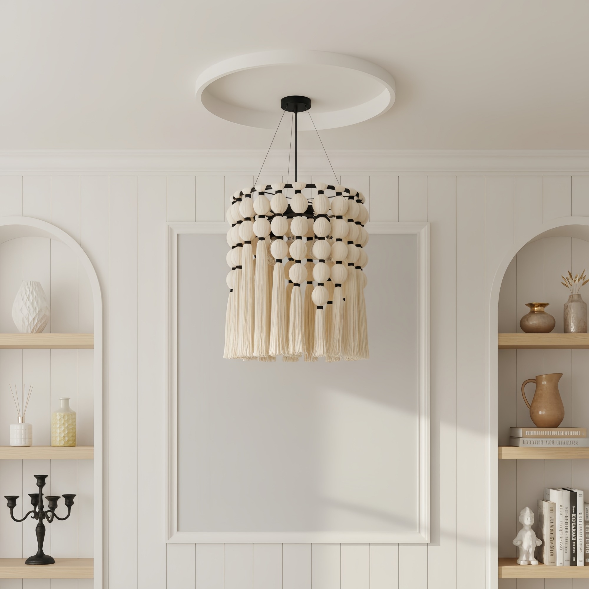 Modulune Modern Elegant Handmade Chandelier with White Cotton Fringe for Living Room K2306