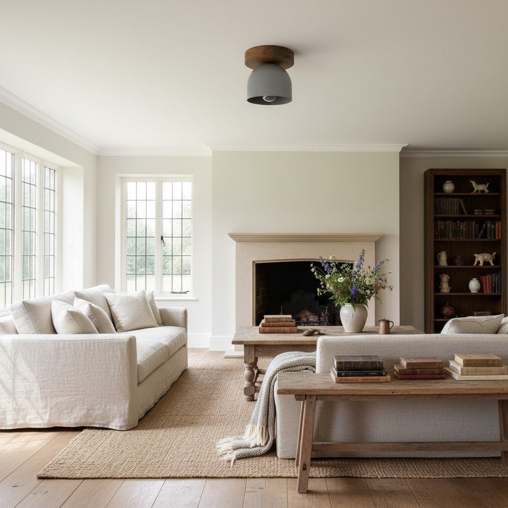 Metio Dome Flush Mount Ceiling Light - Oak Finish with Metal Shade K1421
