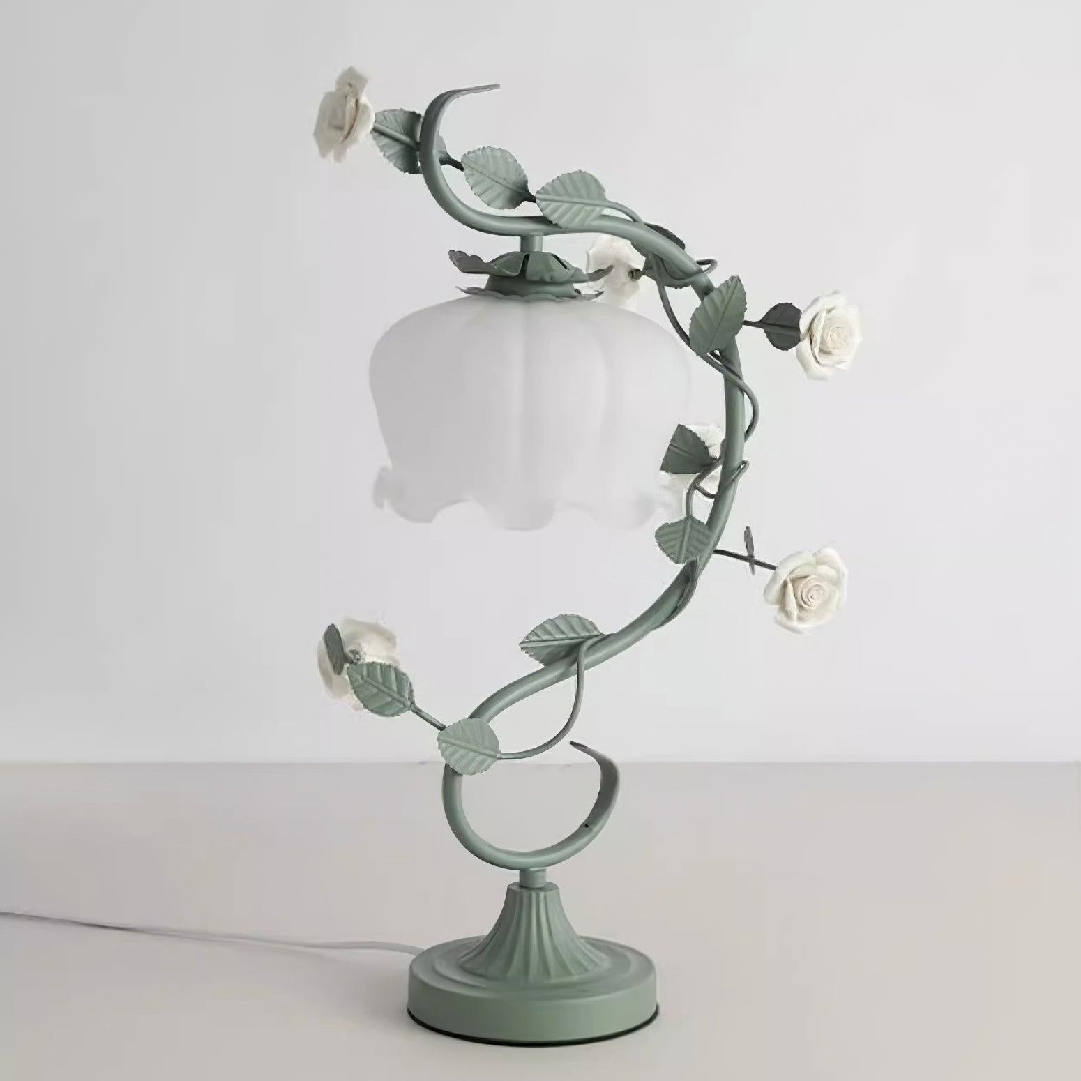 Green Pink White Rose Flower Table Lamp K640