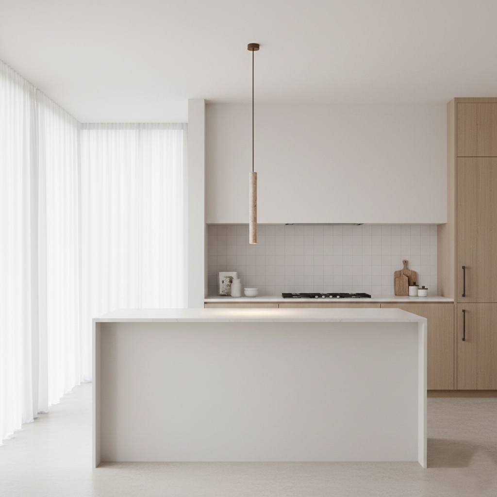 Marbled Travertine Cylinder Modern Pendant Light D857
