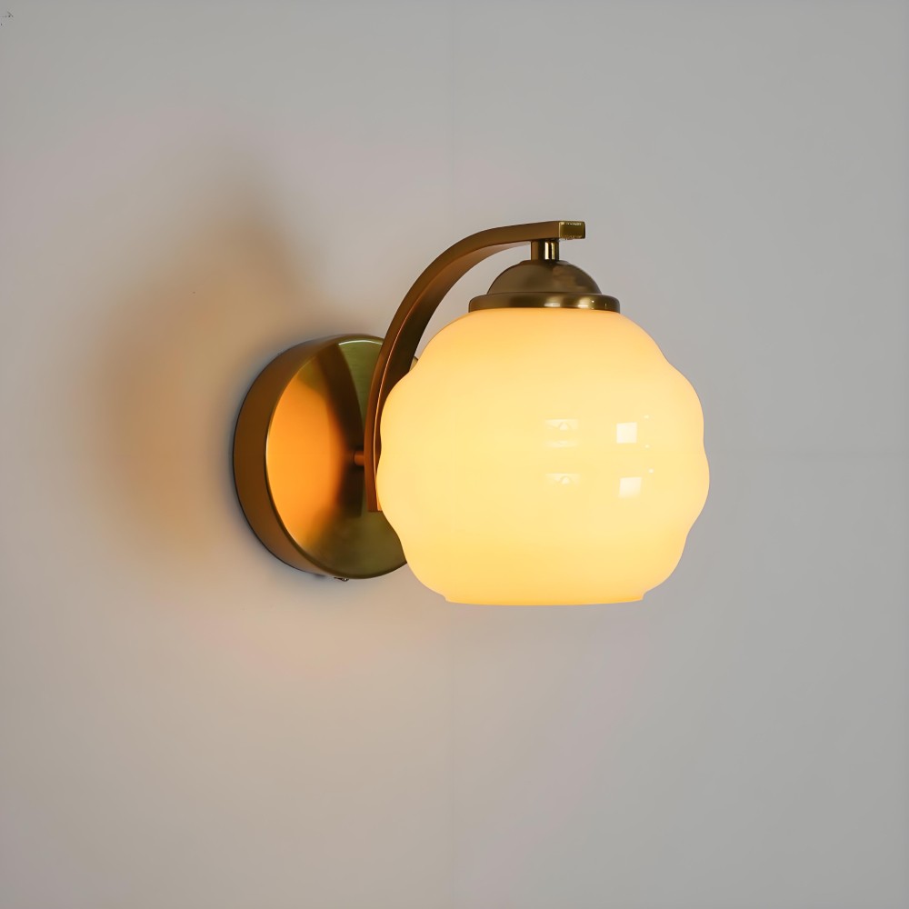 Antique Milk Glass Gold Bathroom Wall Sconce K165