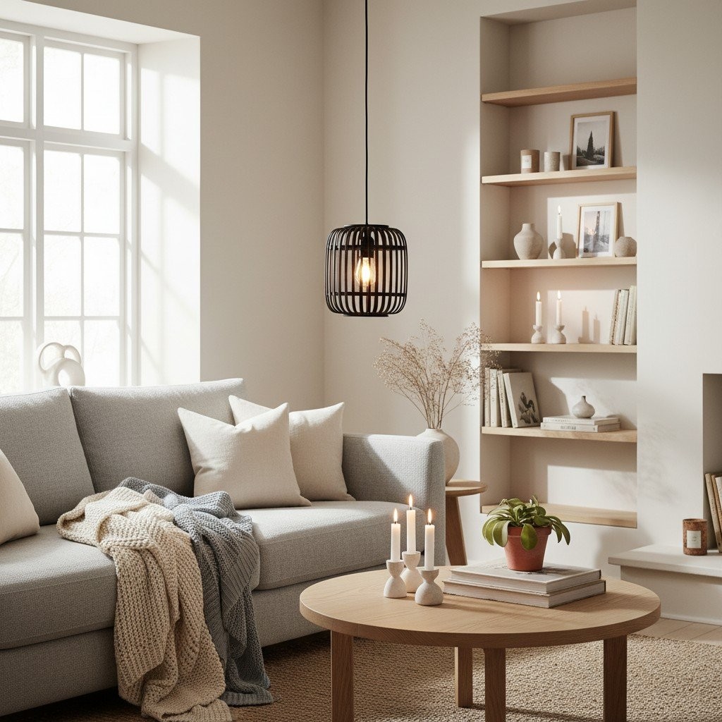Yumeko Adjustable Bamboo Pendant Lamp - Natural Cage Pendant Light K1970
