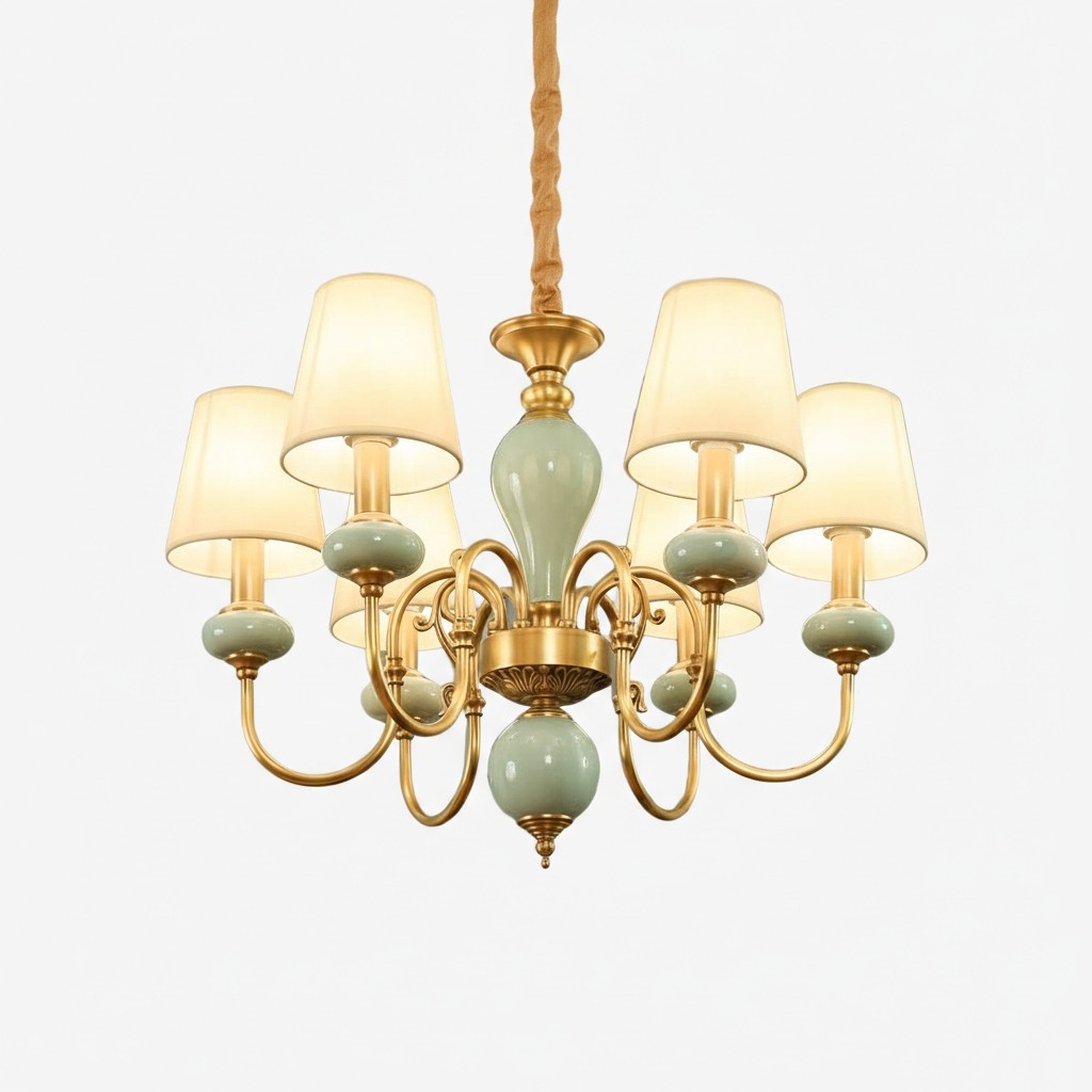 Altoris Series Branch Chandelier with Fabric Shades - Brass Ceramic Chandelier for Living Room K2308