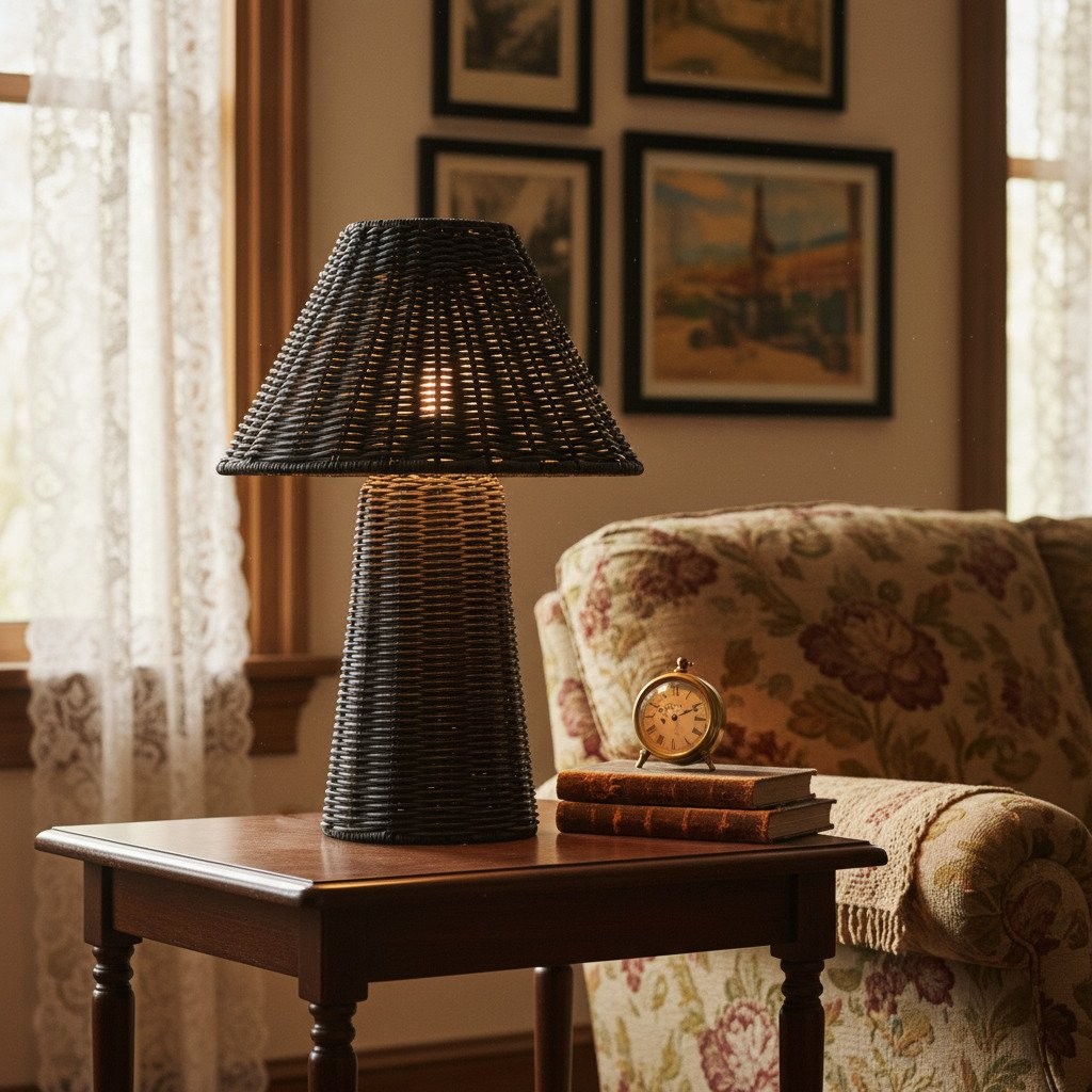 Wickara Sculptural Rattan Mini Table Lamp - Natural Woven Finish Suitable for Side Tables & Entryways K1647