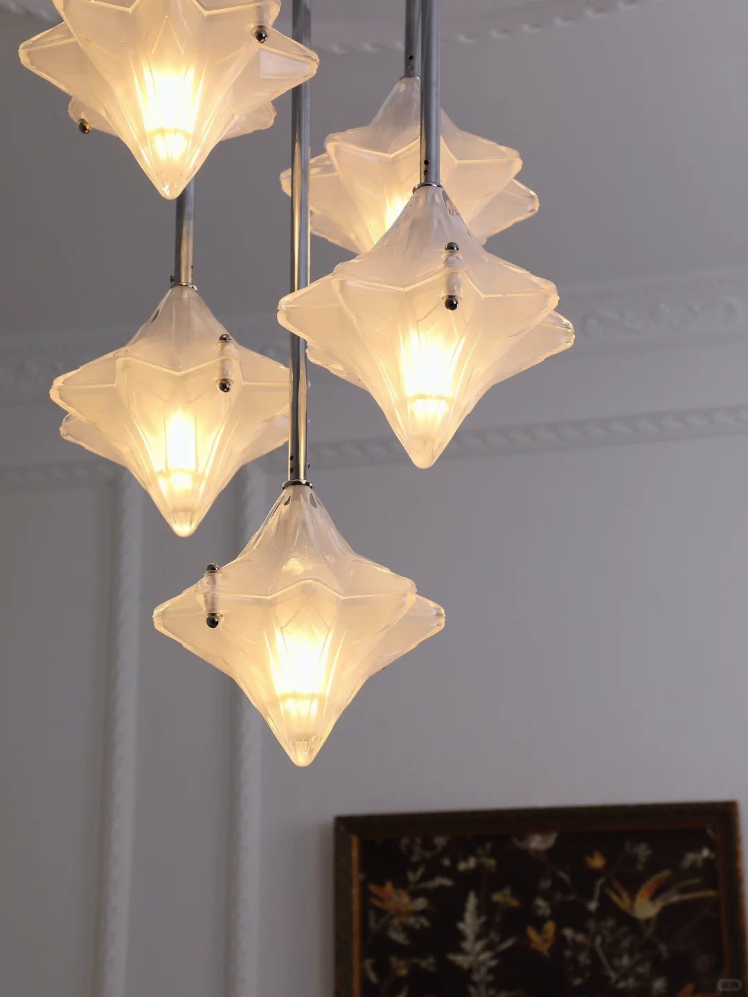 Art Deco Astris Star Chandelier - Frosted Glass Deco Fixture for Dining Room K1564