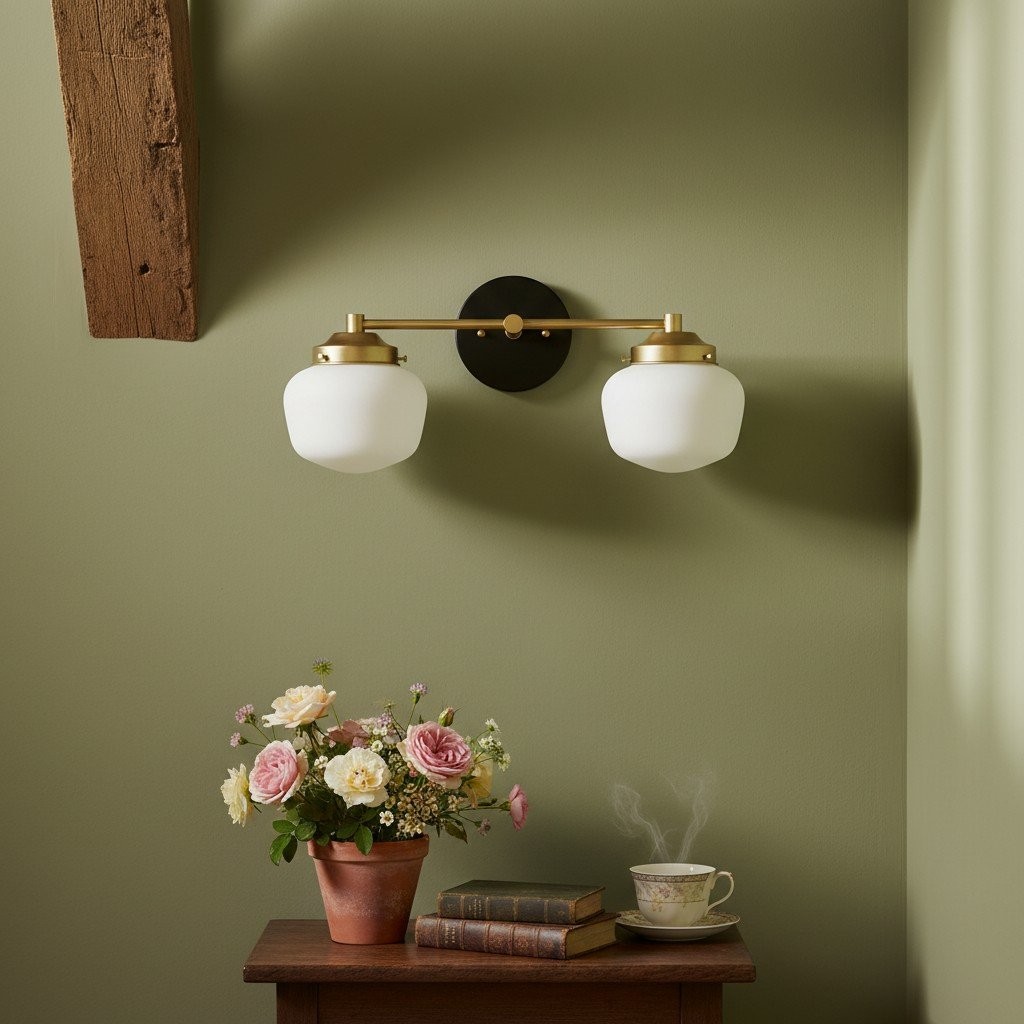 Opalume Glass Art Deco Vanity Light - Bathroom Wall Sconce with White Glass Shades K1431