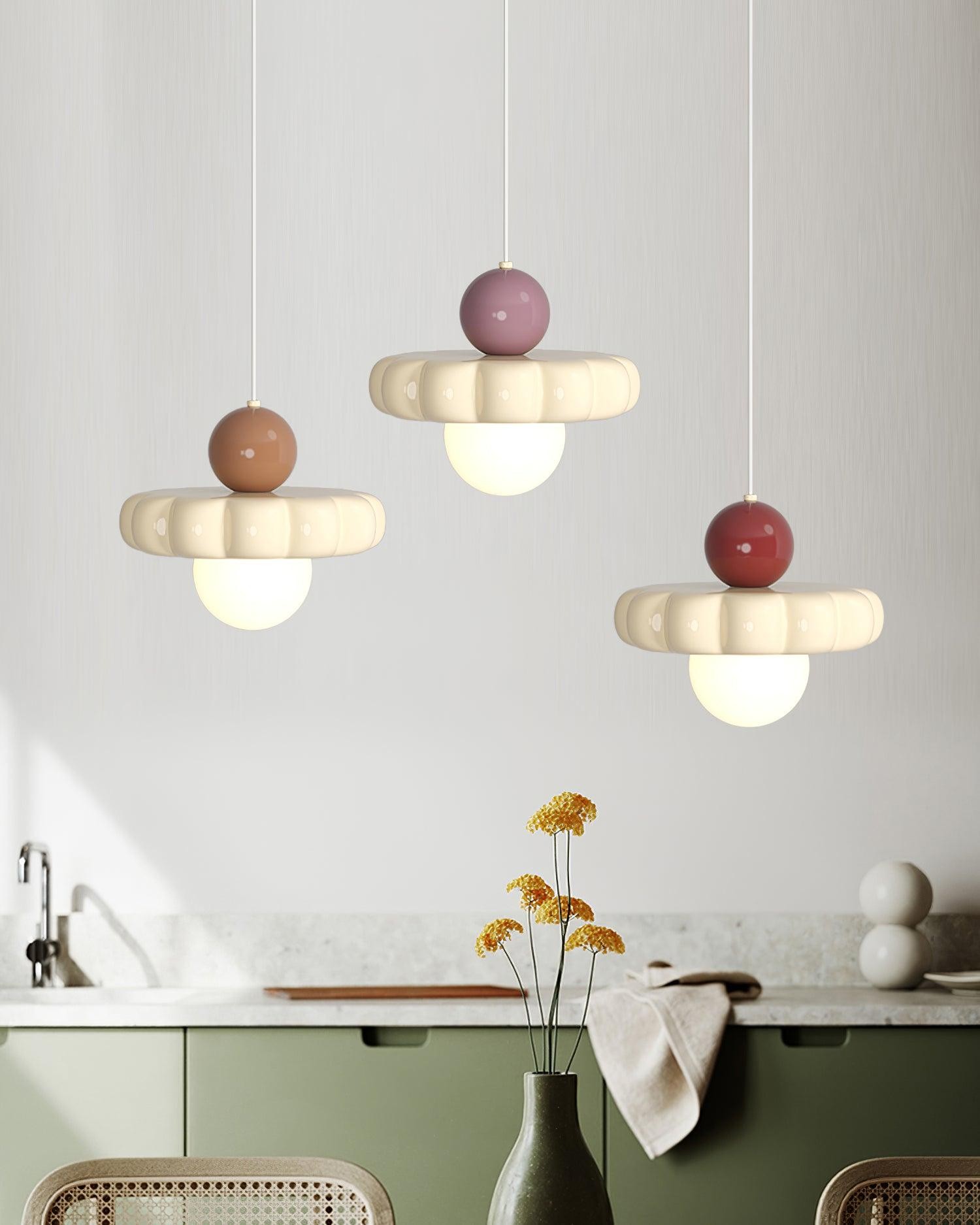Cream Style Long Line Pumpkin Texture Pendant Lamp K307