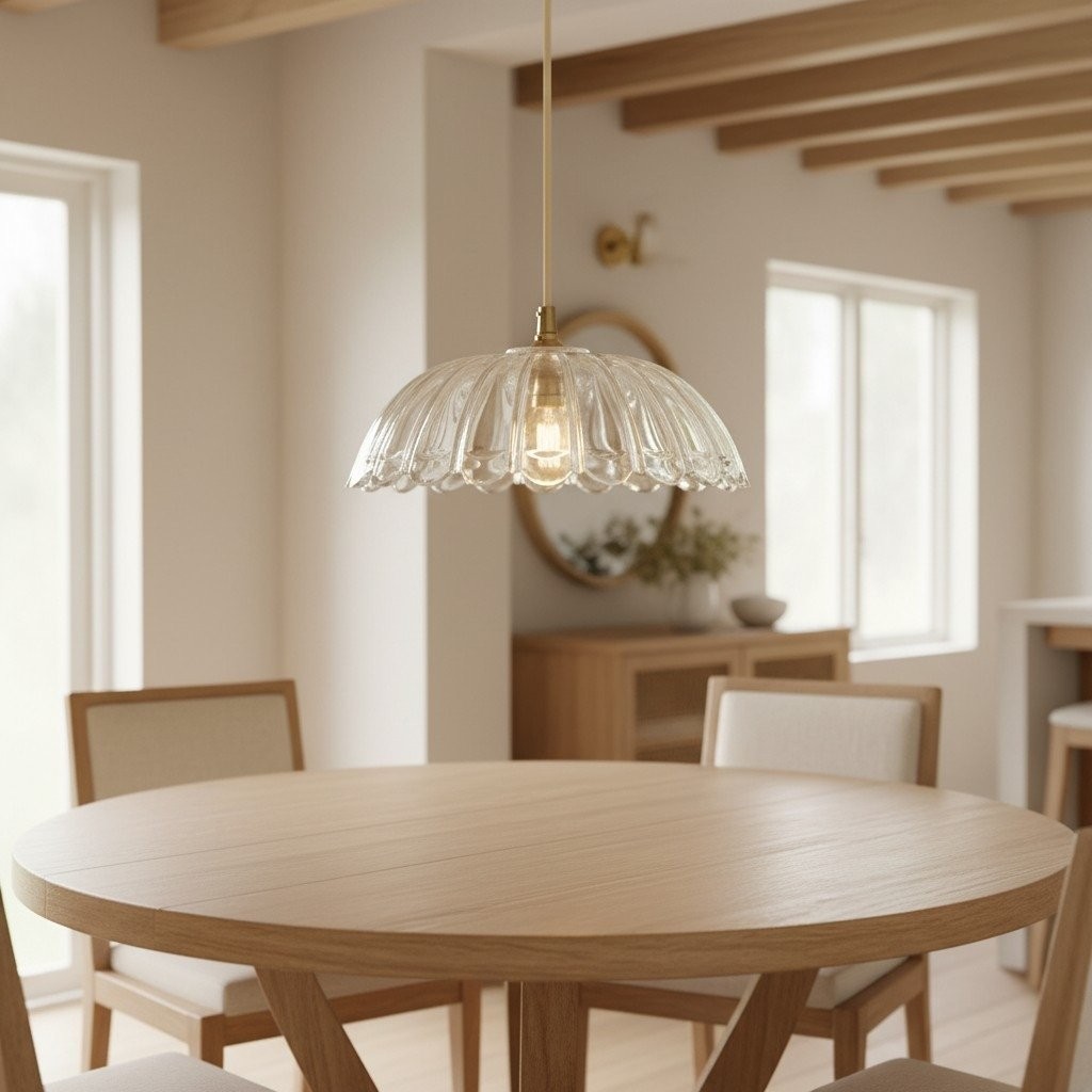 Floriaxis Floral Glass Pendant Light - Floral Glass Shade with Braided Cable for Kitchen K1928