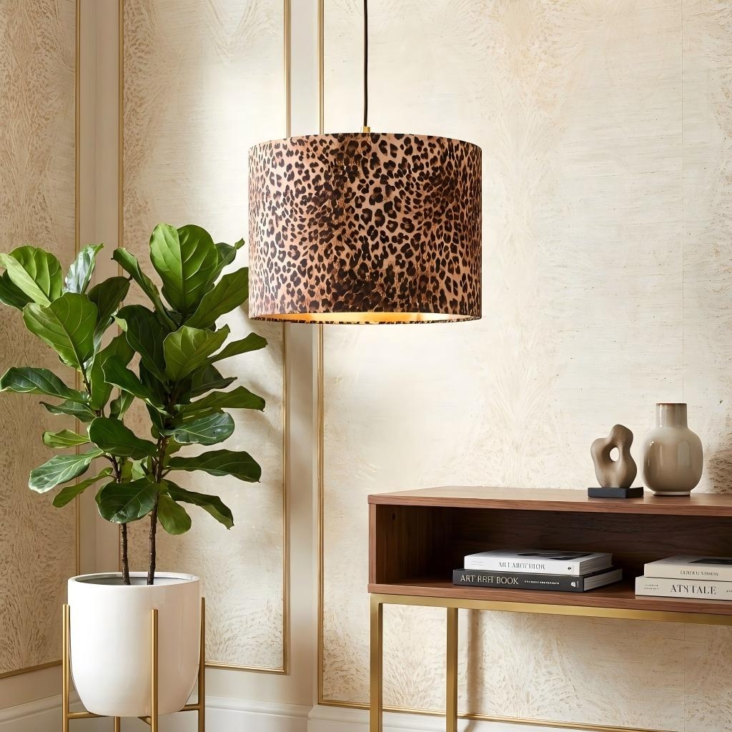 Wildlux Leopard Pattern Statement Drum Lampshade - Decorative Fabric Shade for Home Interiors K2282