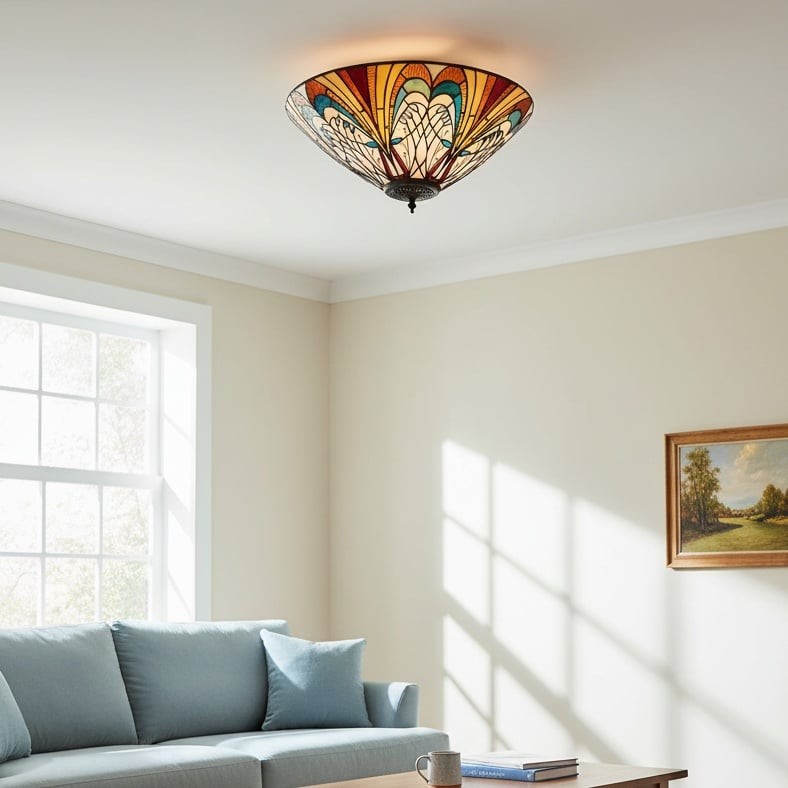 TF Hector Ceiling Light - Handcrafted Stained Glass Design Semi‑Flush or Pendant Fixture for Home K1990