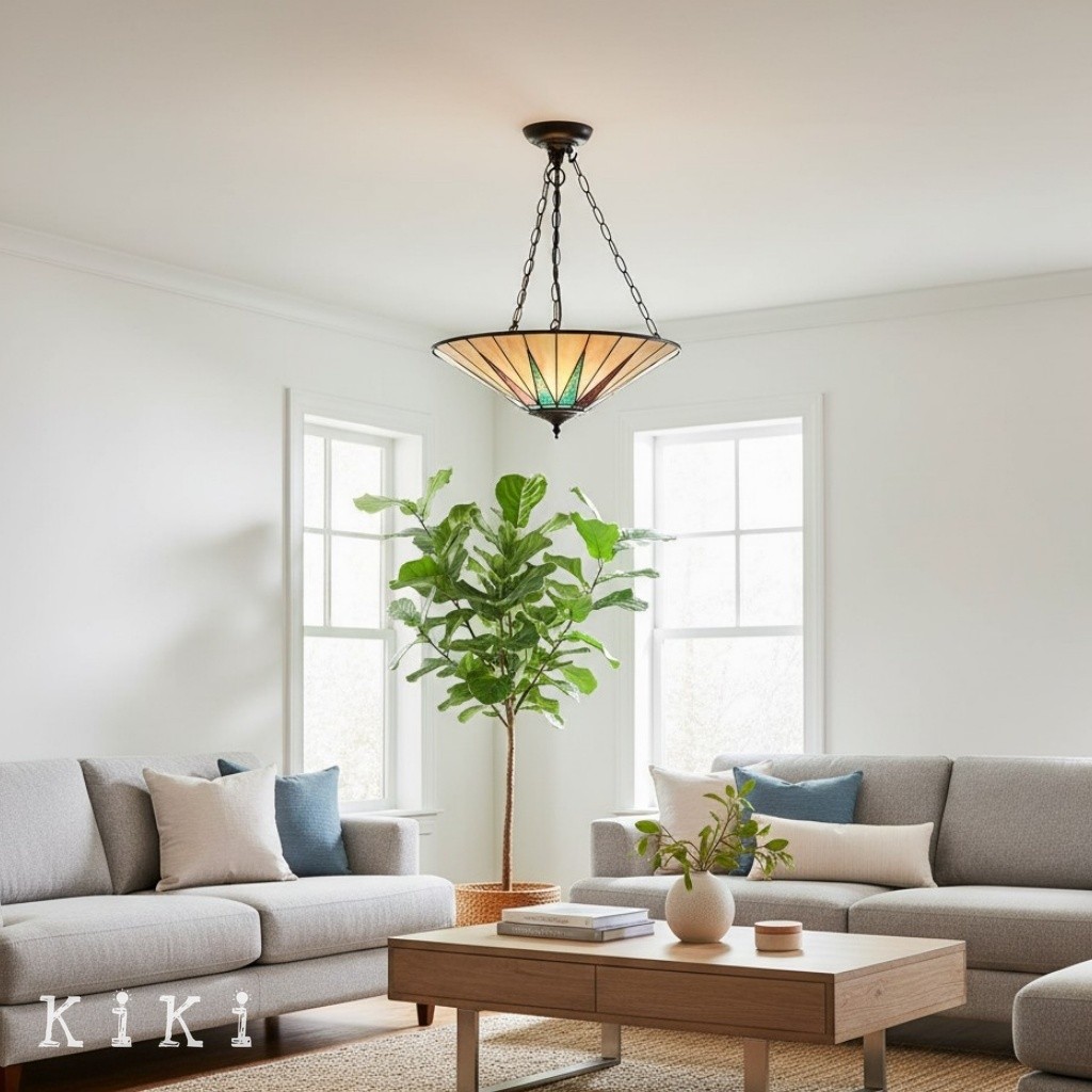 TF Dark Classic Stained Glass Flush Mount Ceiling Lamp for Living Room and Dining Room K2005