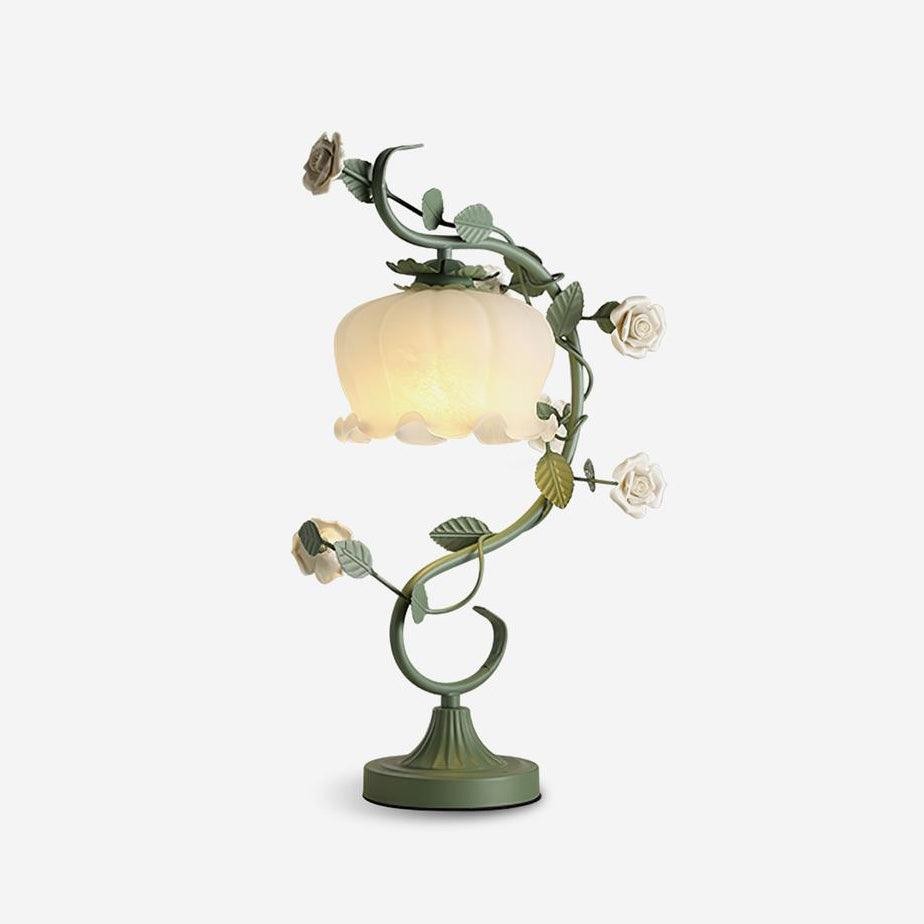 Green Pink White Rose Flower Table Lamp K640