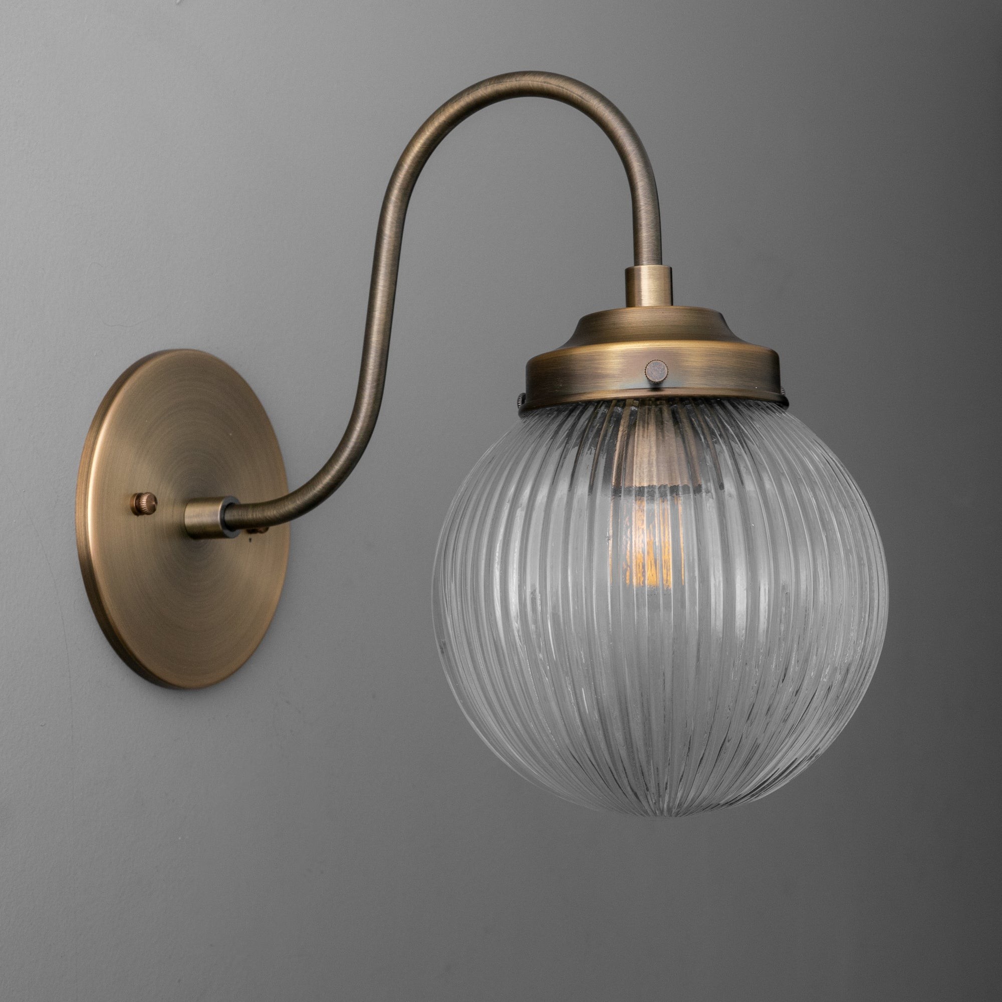 Glorica Glass Aged Brass Wall Sconce - Ribbed Glass Shade Industrial Style Lighting K1539