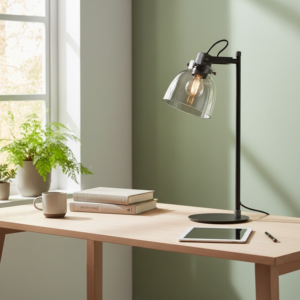Readium Adjustable Table Lamp - Industrial Metal and Dome Glass for Bedroom K1838