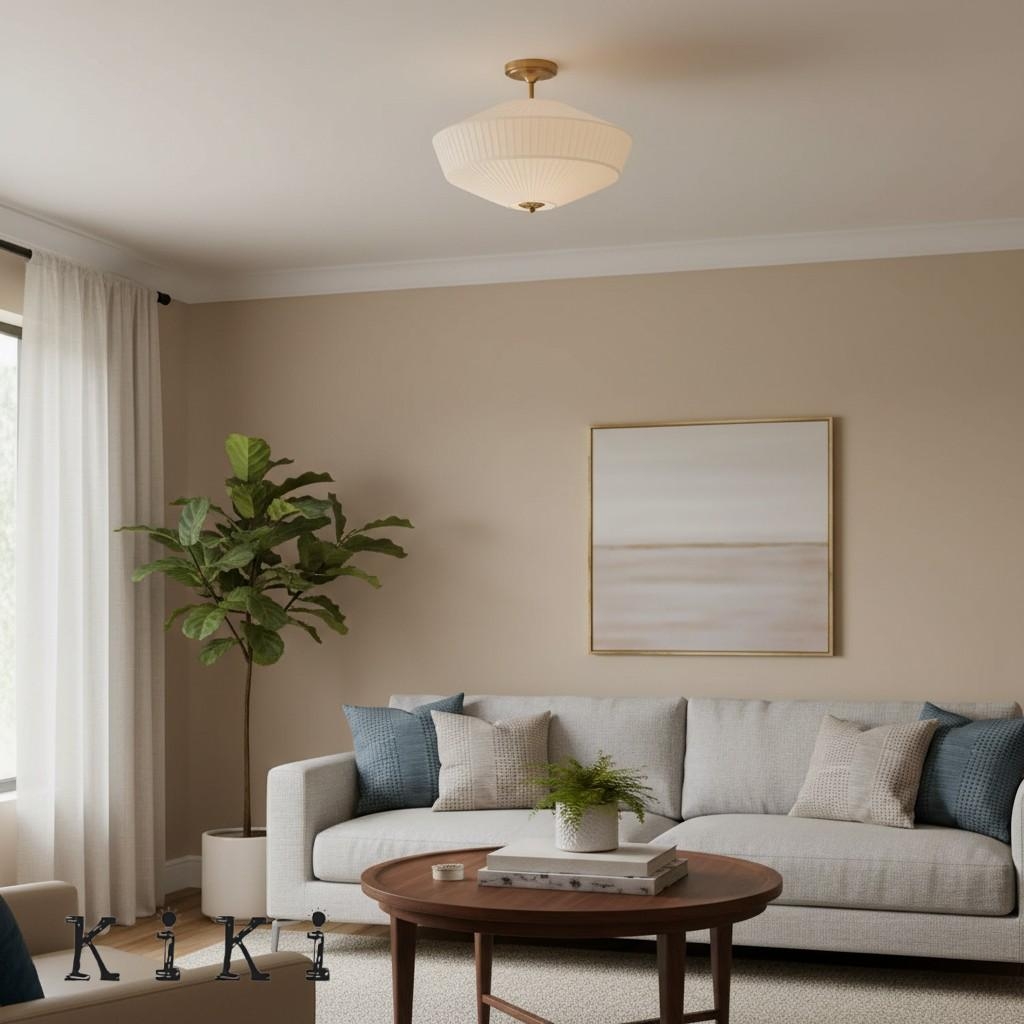 Elumina Elegant Silk Fabric Ceiling Light - Modern Antique Brass Fixture for Living Room K1189