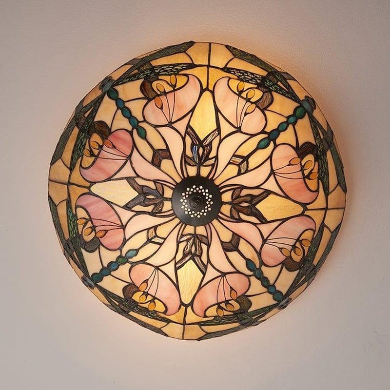 TF Ashton Tiffany Dragonfly Motif Tiffany Glass Flush Surface Mount - Transitional Style for Bedrooms and Lounge Spaces K2029