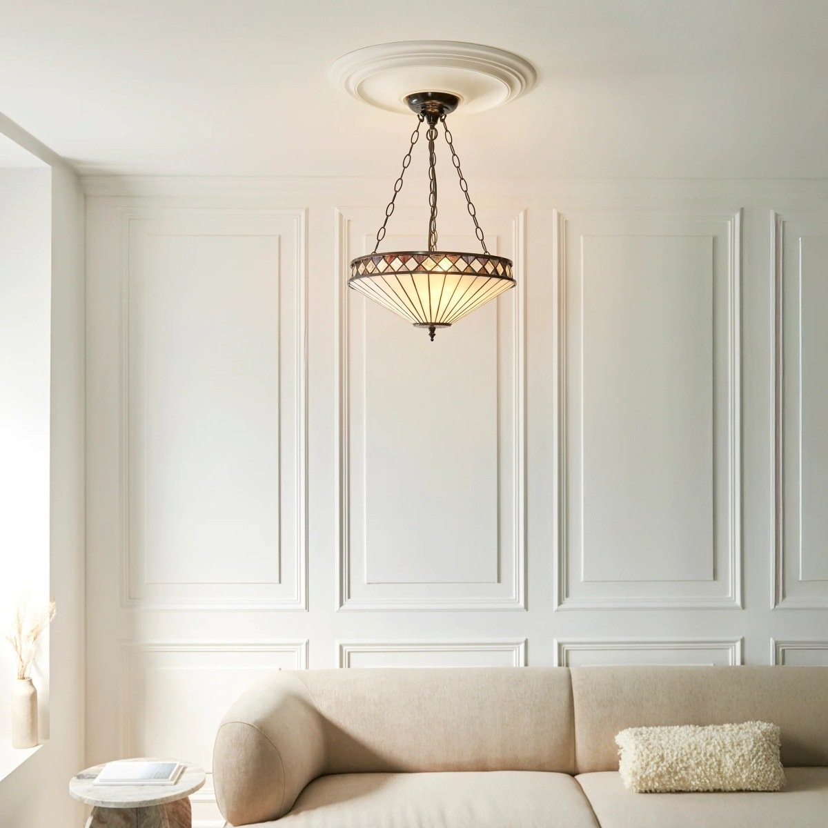 TF Fargo Adjustable Pendant Light with Stained Glass Inspired Inverted Shade for Island and Dining K1950