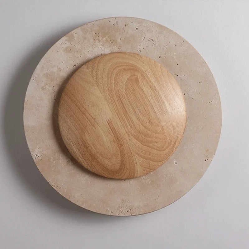 Round Travertine Wood Wall Light D880