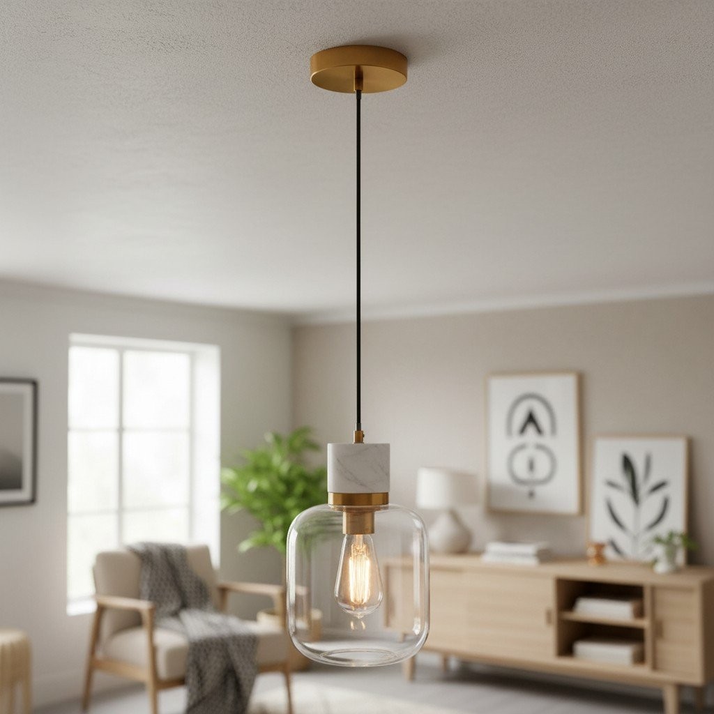 Korlisse Natural Stone and Glass Pendant Light - Stylish Lamp for Lounge or Living Room K1897