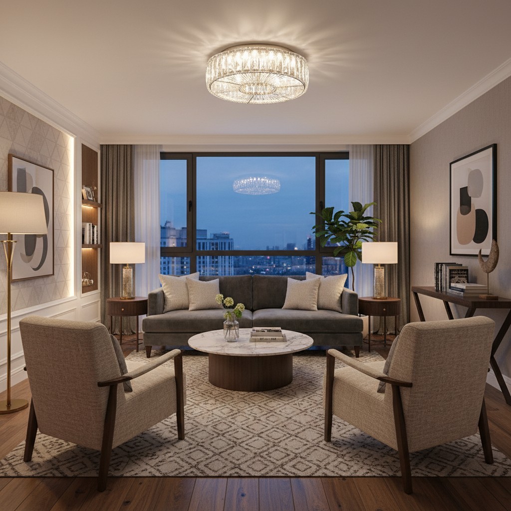 Clereon Elegant Round Flush Mount Ceiling Light - Modern Glass Design for Living Room K2253