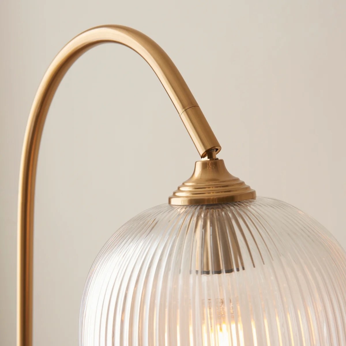 Brazara Adjustable Glass Shade Floor Lamp - Curved Metal Stem for Living Spaces K1864