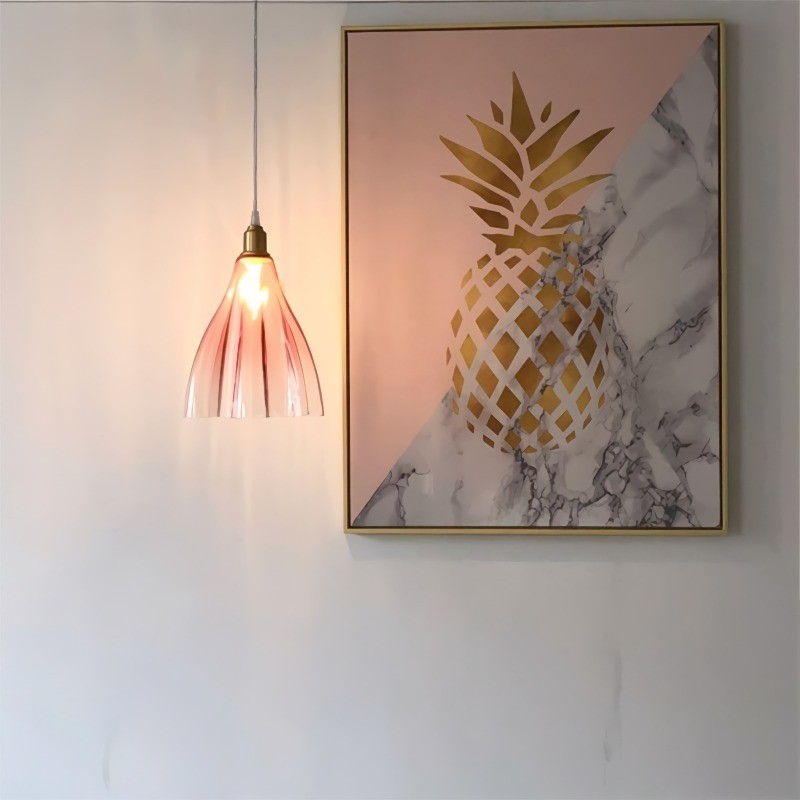 Fluted Stained Glass Pendant Light Above Kitchen Island K15
