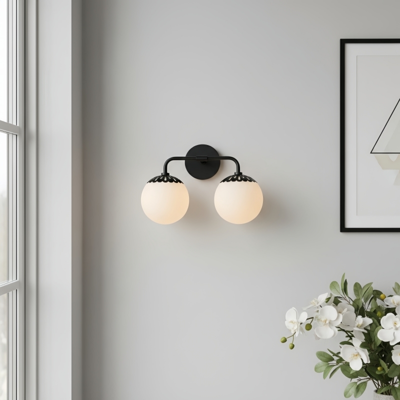 Vinbrea Glass Globe Wall Lamp - Minimal Curved Arm Light for Living Room K2382