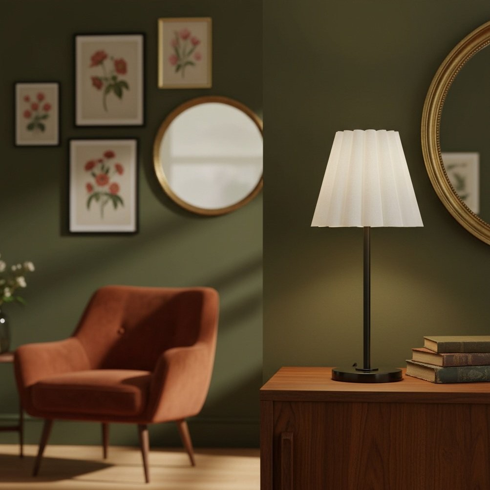 Ruffmeto Transitional Slim Table Lamp - Sculptural Shade Lighting for Living Room or Bedroom K1617