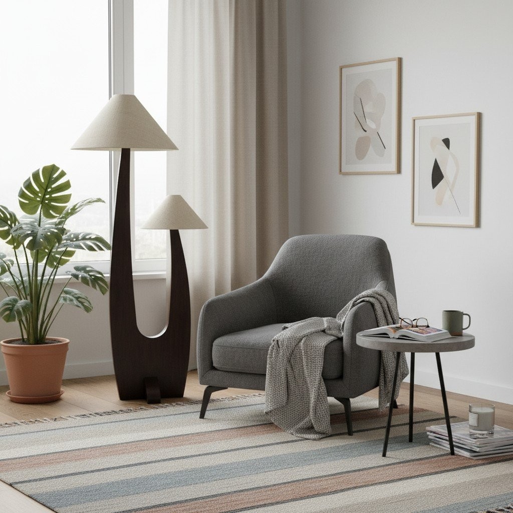 Cordove Arc Floor Lamp - Modern Organic Solid Wood & Fabric for Living Rooms K1648