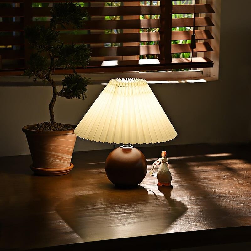 Pleated Wooden Table Lamp For Living Room K09