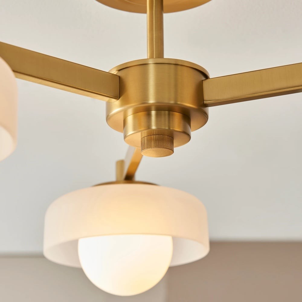 Zirvos Pendant with Frosted Opal Globes and Brushed Brass Frame for Living Room K1905