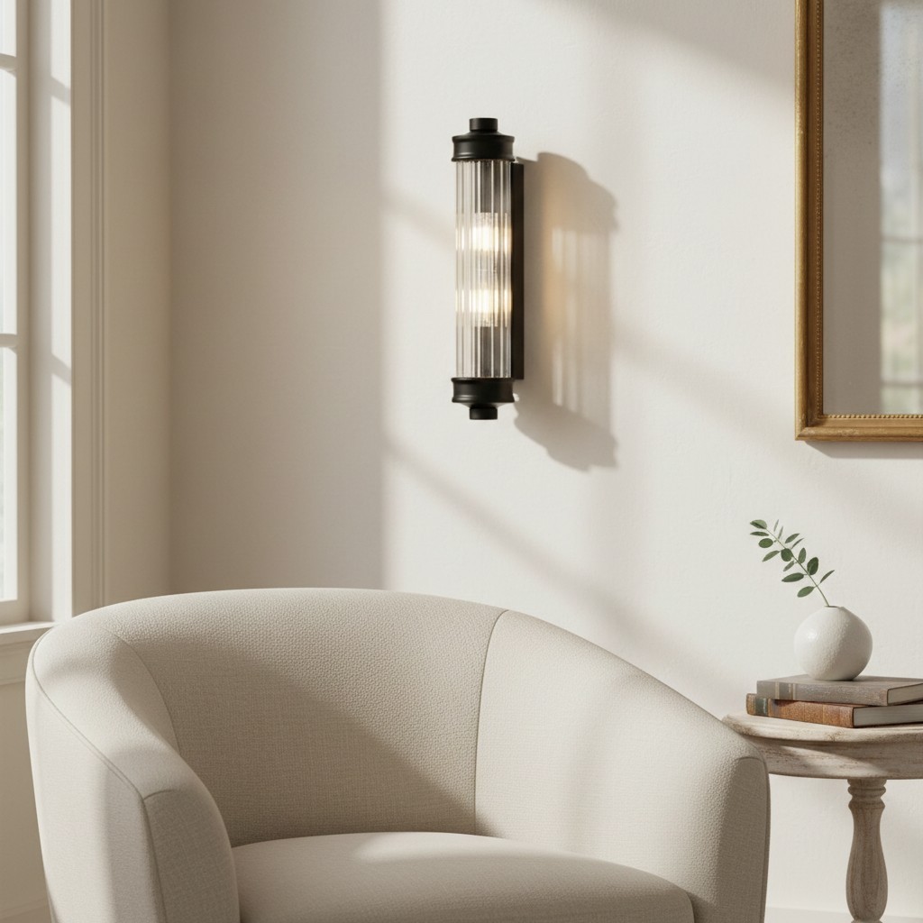 Bravira Ribbed Cylindrical Glass Wall Sconce - Wall Light for Hallway and Living Room K2255