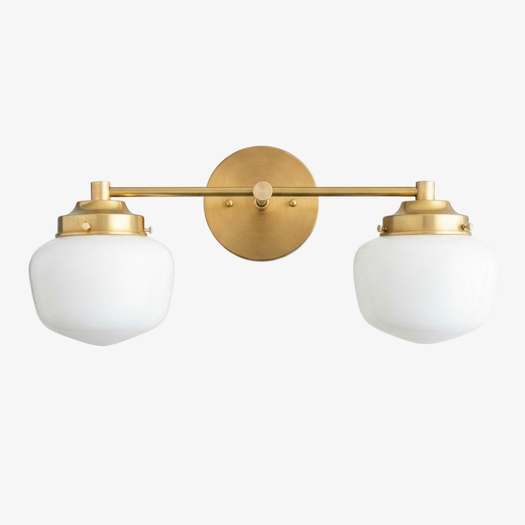 Opalume Glass Art Deco Vanity Light - Bathroom Wall Sconce with White Glass Shades K1431