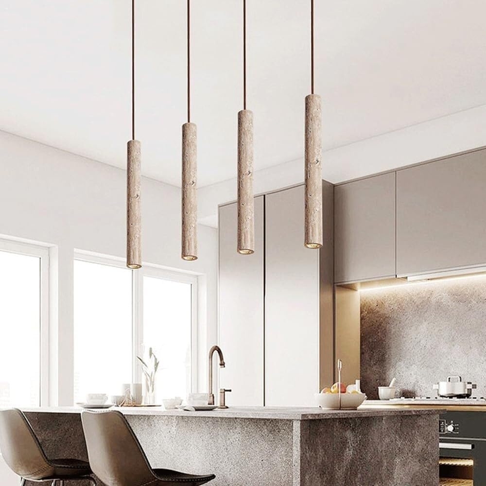 Marbled Travertine Cylinder Modern Pendant Light D857