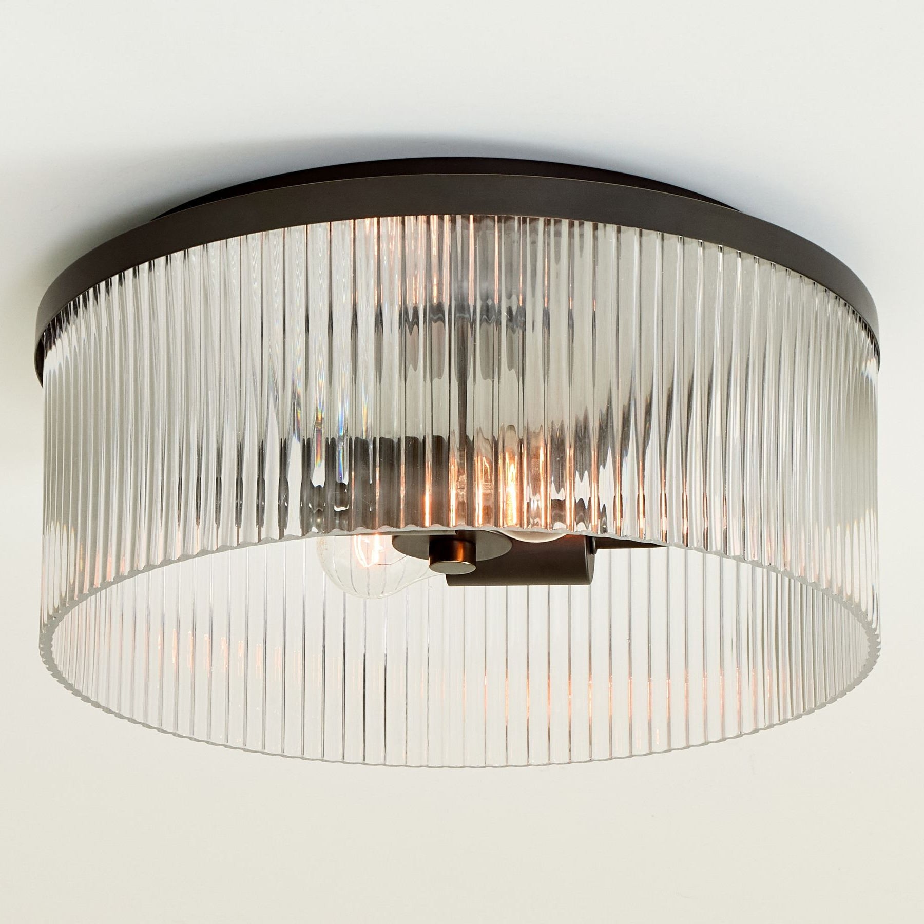 Bravira Flush Mount Ceiling Light - Ribbed & Bubbled Glass Metal Light K1323