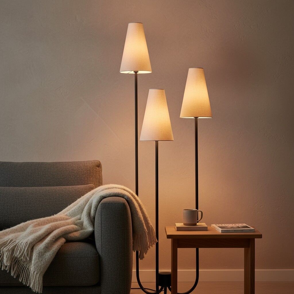 Cordove Three-Tapered Shade Floor Lamp - Modern minimalist Metal Fabric Light for Living Room K1626