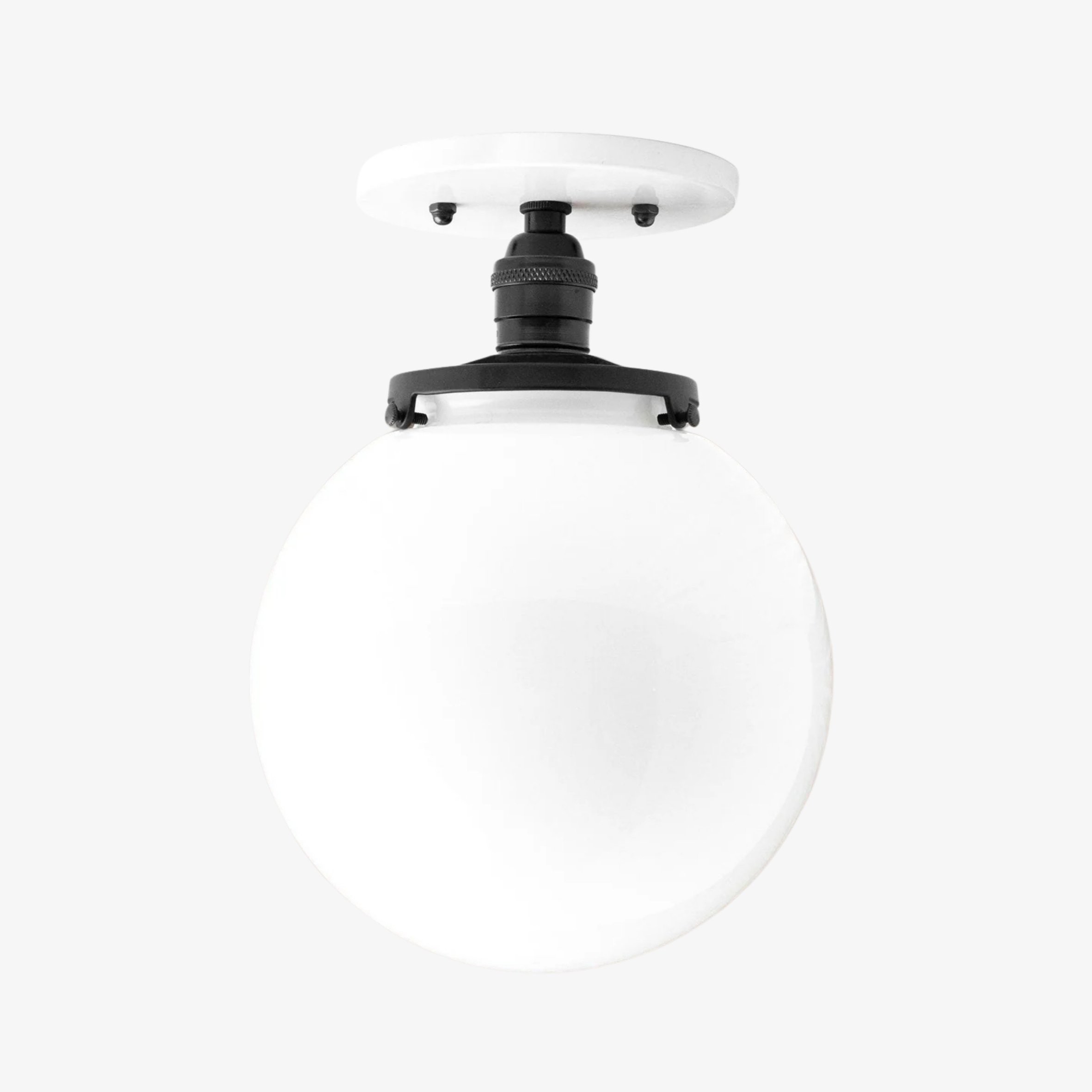 Glorica Glass Mid Century Semi Flush Ceiling Light - White Opal Glass Globe Fixture K1553