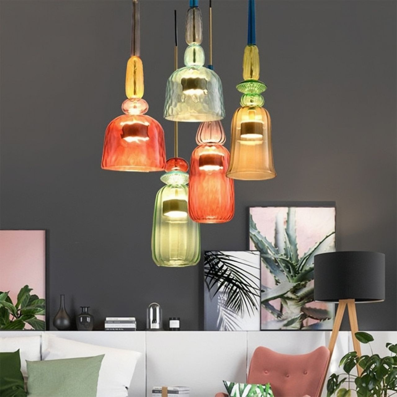 Nordic Macaron Flauti Ribbed Glass Pendant Light K126