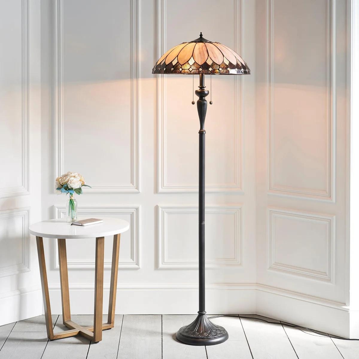 TF Brooklyn Geometric Art Deco Tiffany Floor Lamp - Stained Glass Shade for Living Room K1854